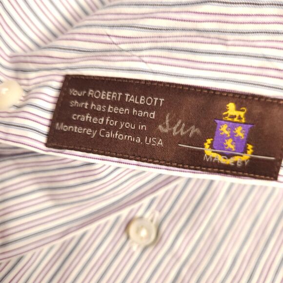 Robert Talbott Estate Mens 18.5 36/37T Purple Striped Button Down Dress Shirt - Picture 6 of 7